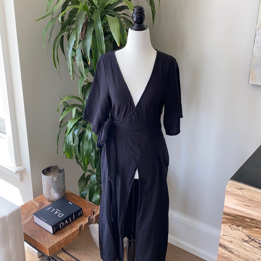 Urban Outfitters Black Patterned Wrap Kimono